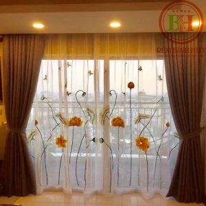 rèm vải 2 lớp voan thêu